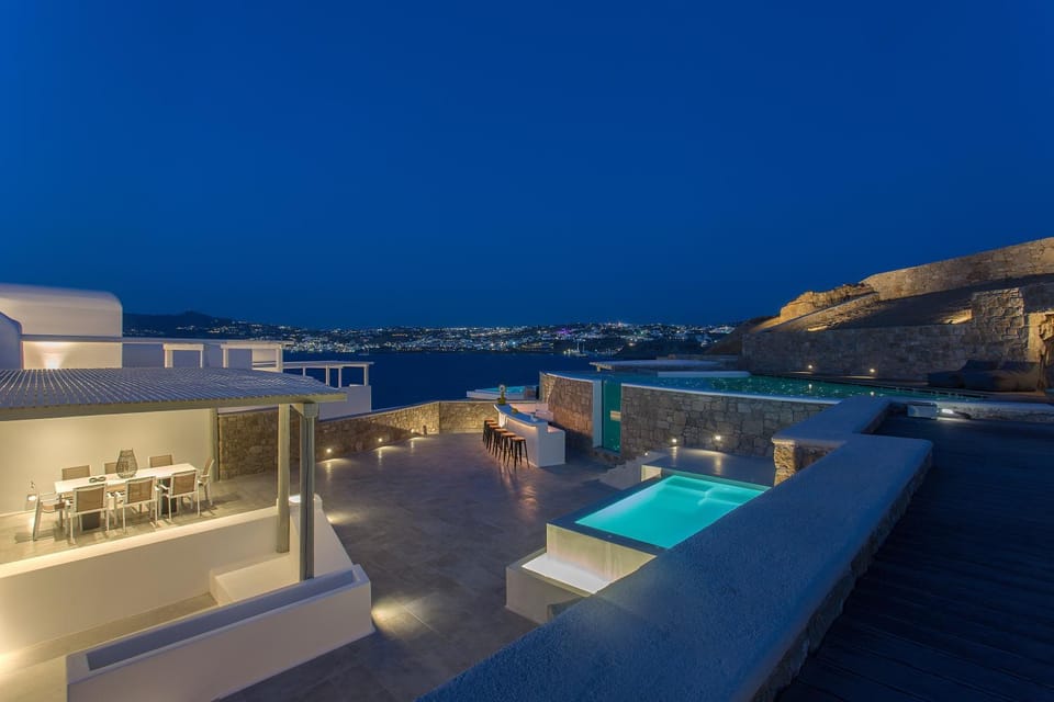 Night, Seating area, Swimming pool