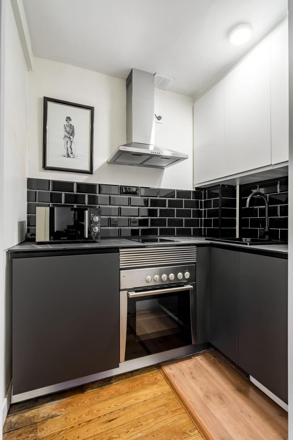 Kitchen or kitchenette, stove