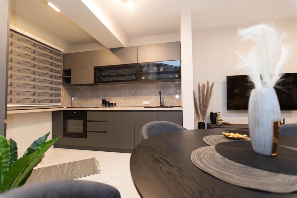 Kitchen or kitchenette, stove