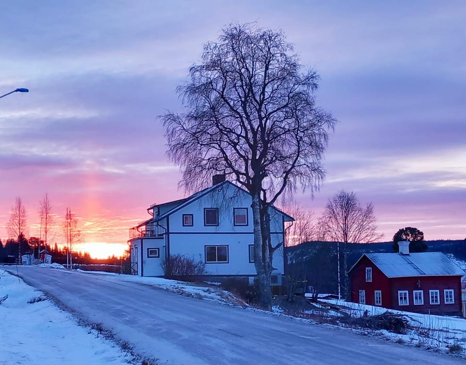 Property building, Neighbourhood, Natural landscape, Winter, Street view, Sunrise