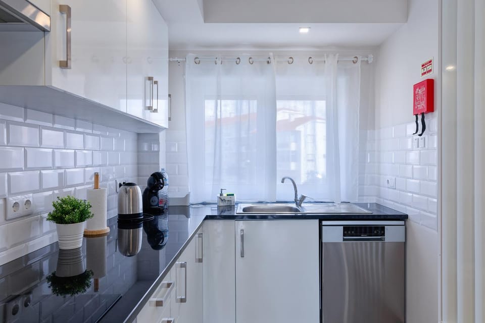 Kitchen or kitchenette, dishwasher, stove