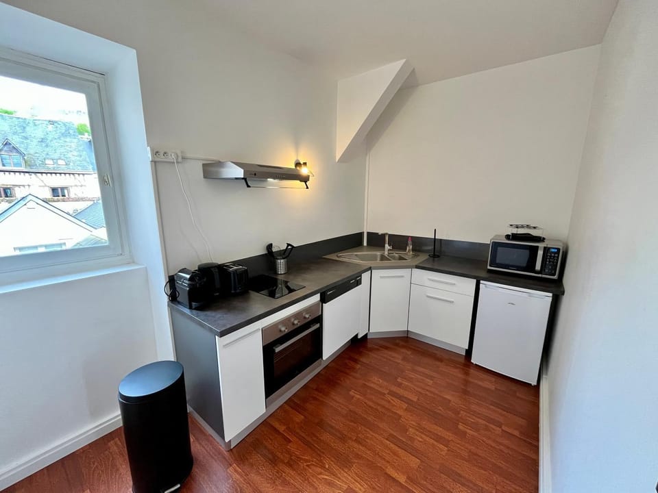 Kitchen or kitchenette, stove, toaster