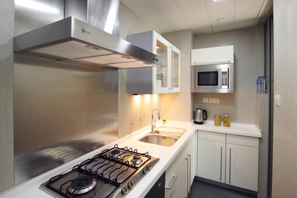 Kitchen or kitchenette, stove