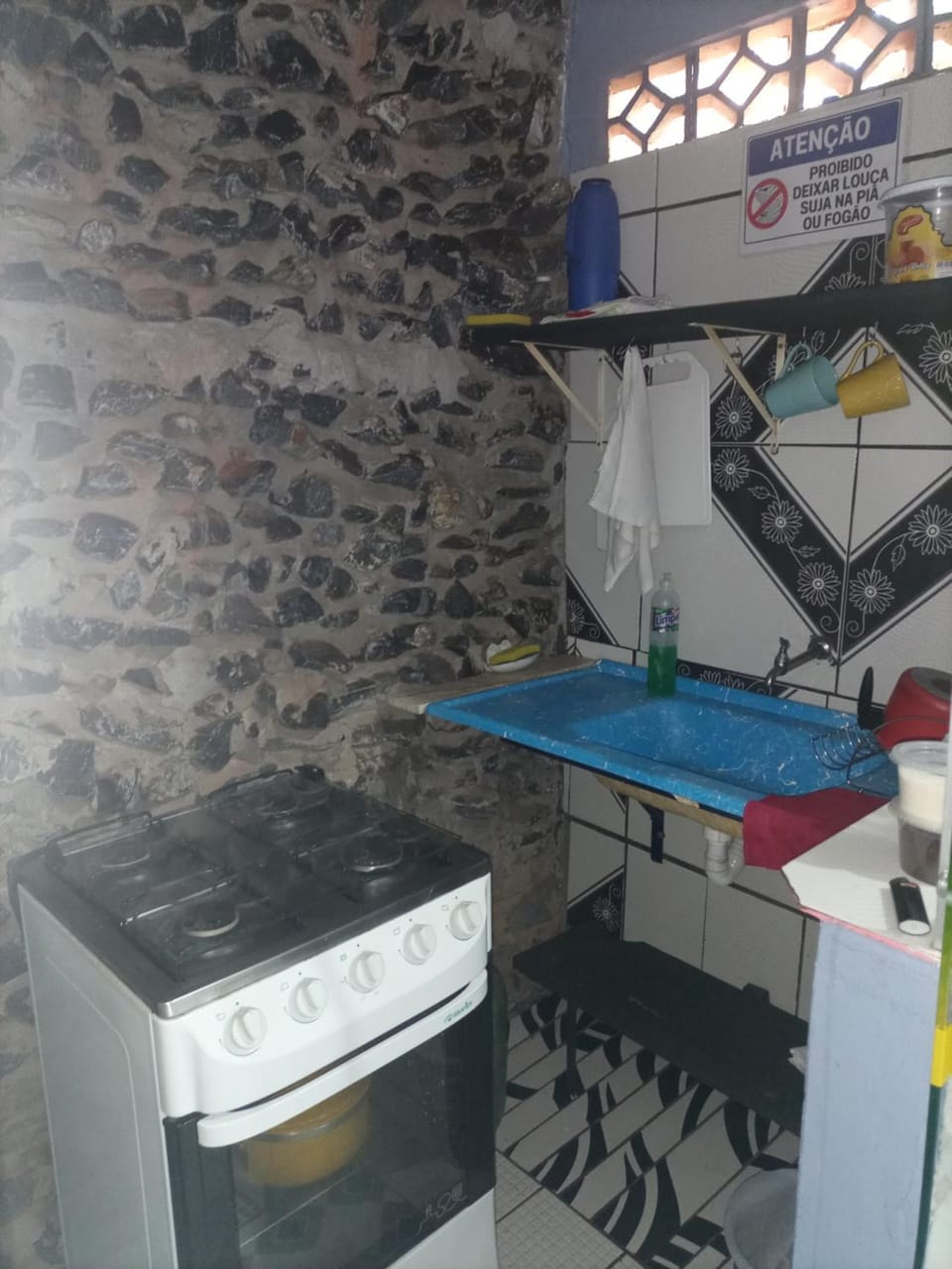 Kitchen or kitchenette, stove