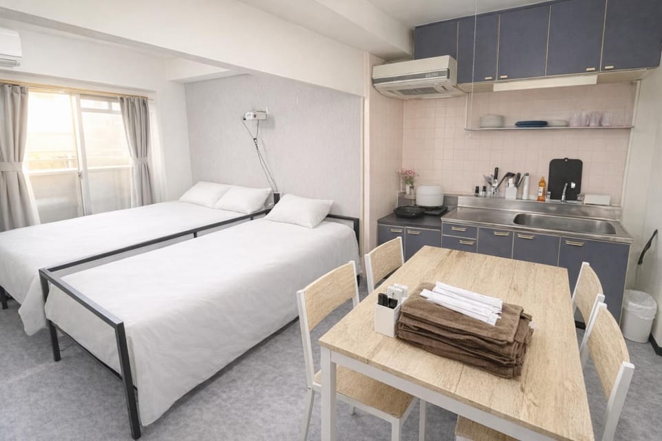 Bed, kitchen