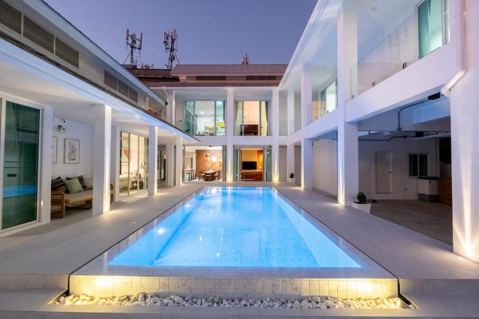 Property building, Night, Pool view, Swimming pool