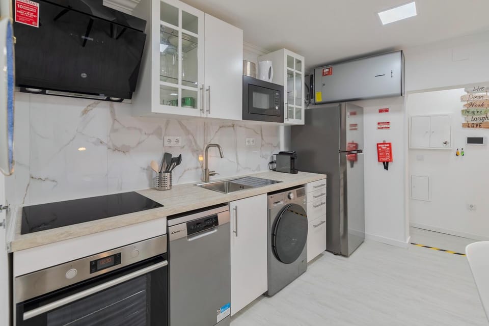 dishwasher, microwave, stove, washing machine, kitchen