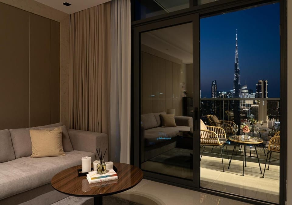 Patio, Night, View (from property/room), Balcony/Terrace, Living room, Seating area, City view