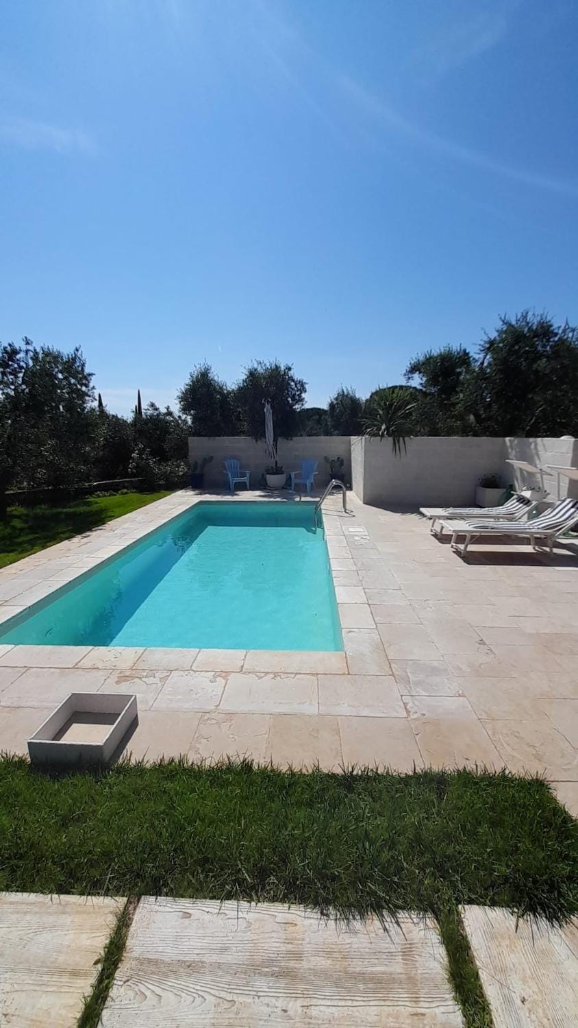 Swimming pool, sunbed
