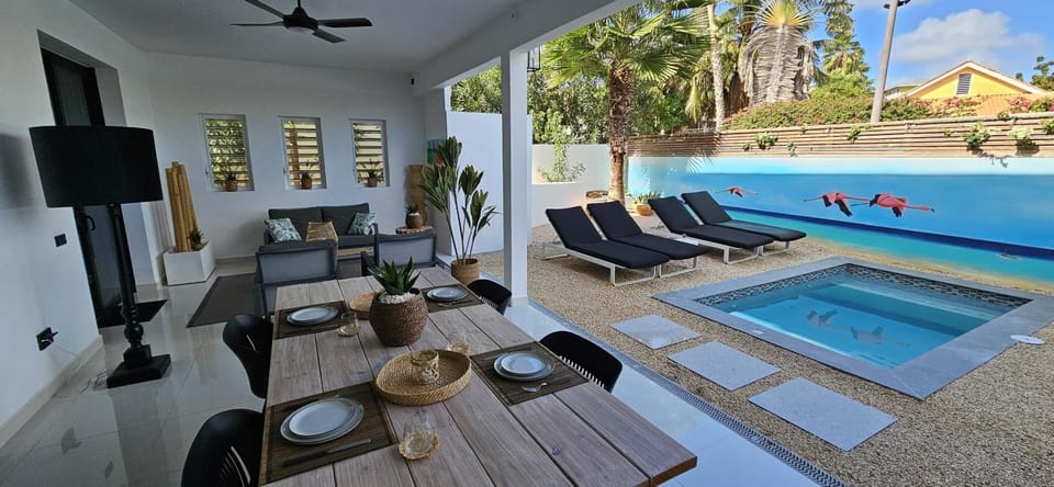 Balcony/Terrace, Living room, Seating area, Pool view, Swimming pool, Swimming pool