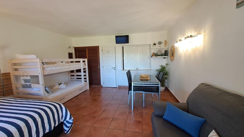 Bed, TV and multimedia, Kitchen or kitchenette, Living room, Photo of the whole room, Seating area, Bedroom, bunk bed