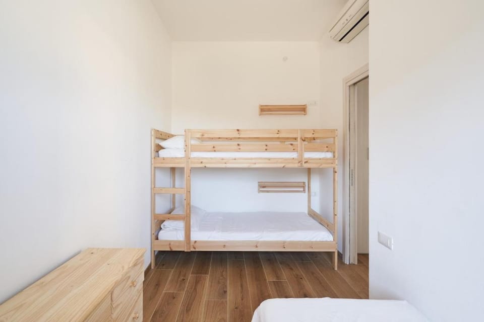 Bed, Photo of the whole room, Bedroom, bunk bed, towels, wardrobe, air conditioner