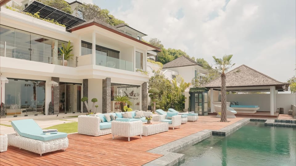 Property building, Patio, Day, Natural landscape, View (from property/room), Sea view, Swimming pool, Time of day