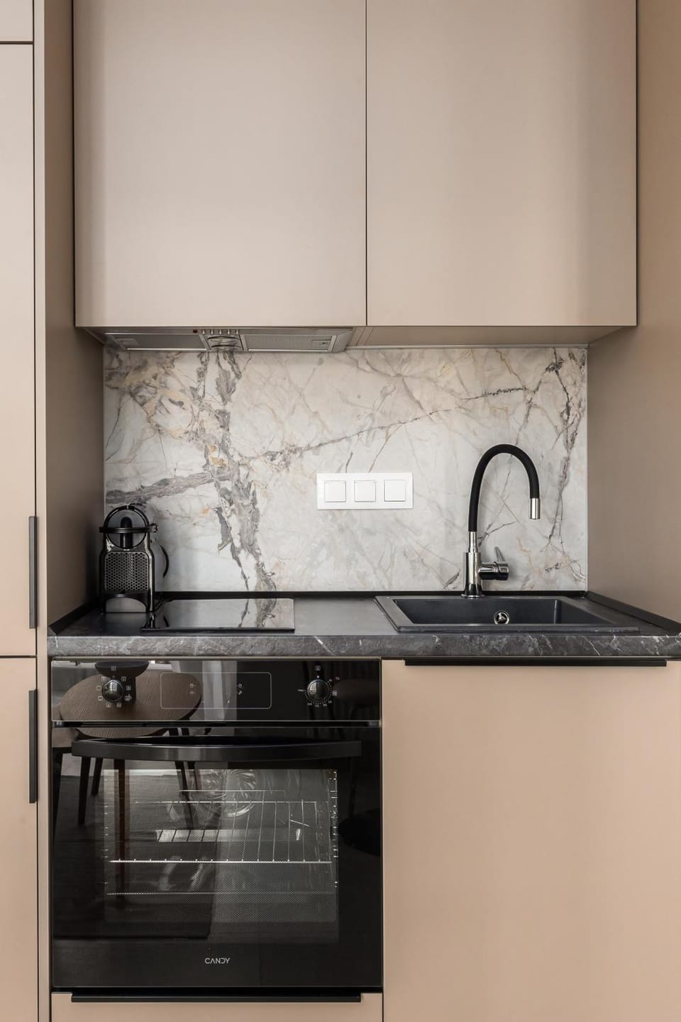 Kitchen or kitchenette, stove