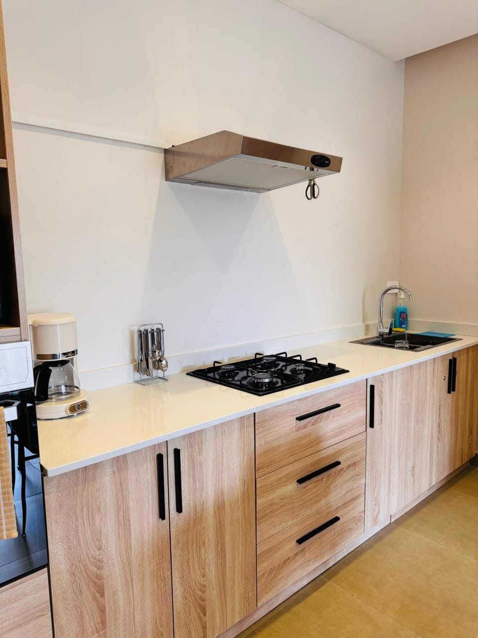 Kitchen or kitchenette, stove