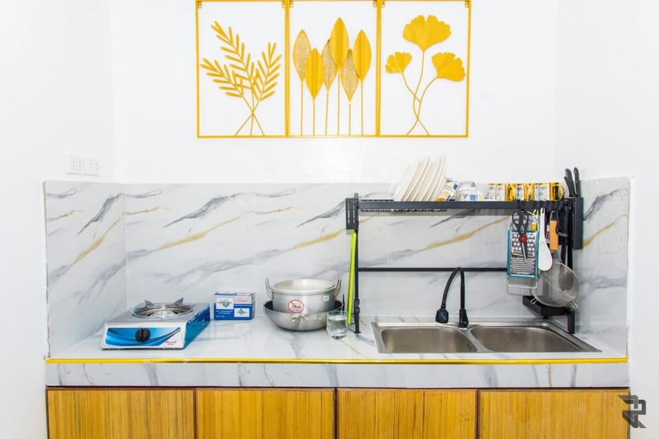 Kitchen or kitchenette, stove