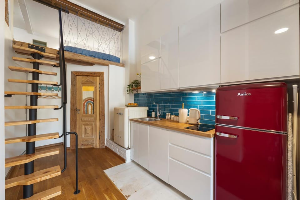 Kitchen or kitchenette, stove
