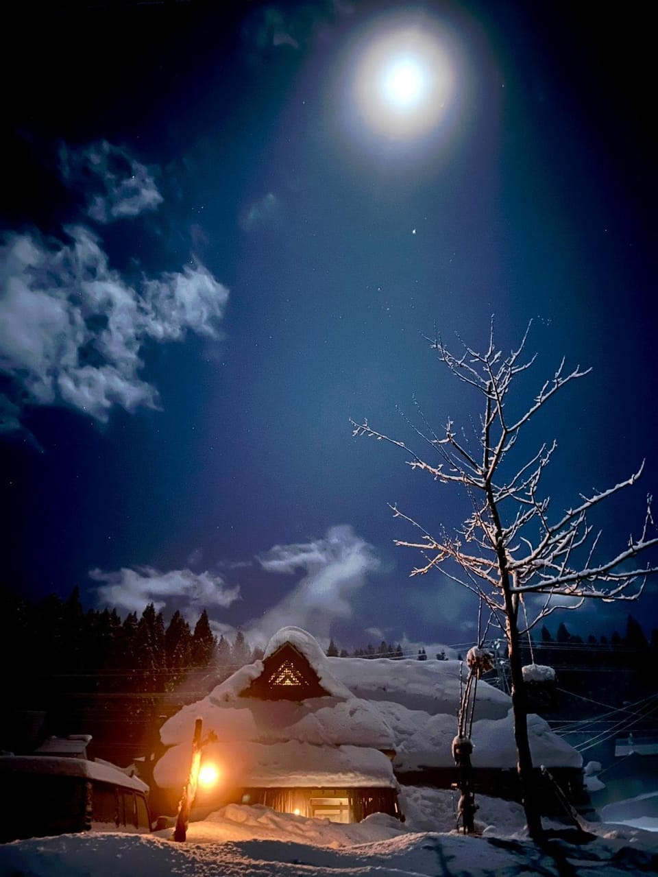 Property building, Night, Winter