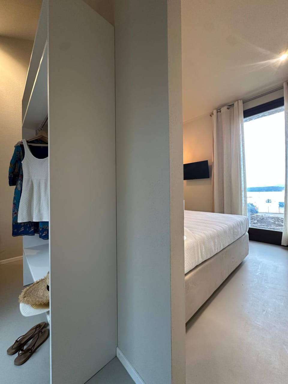 Bed, wardrobe