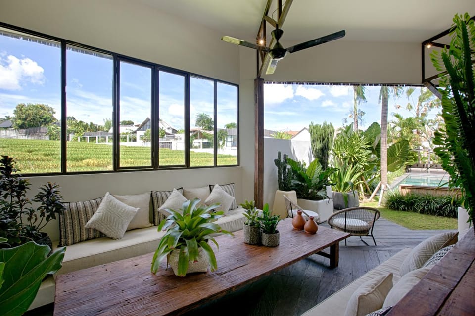 Living room, Seating area, Garden view