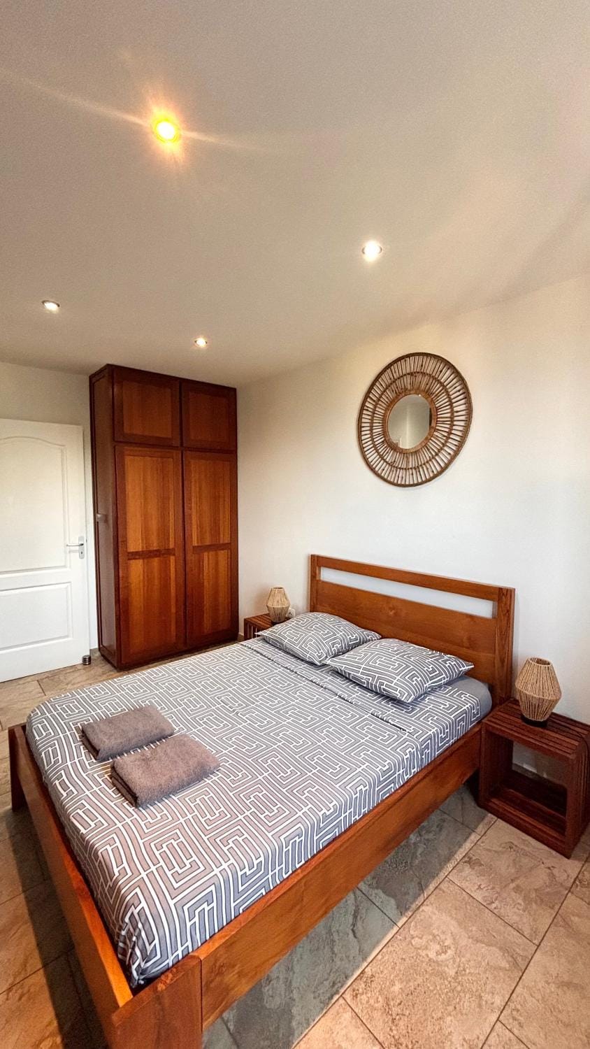 Bed, Photo of the whole room, Bedroom, towels, wardrobe