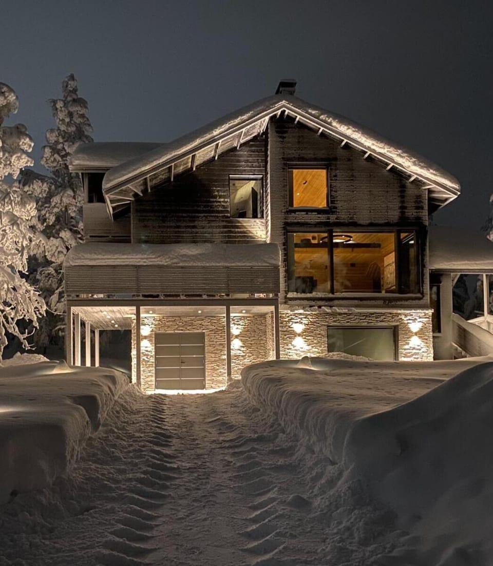 Property building, Night, Winter