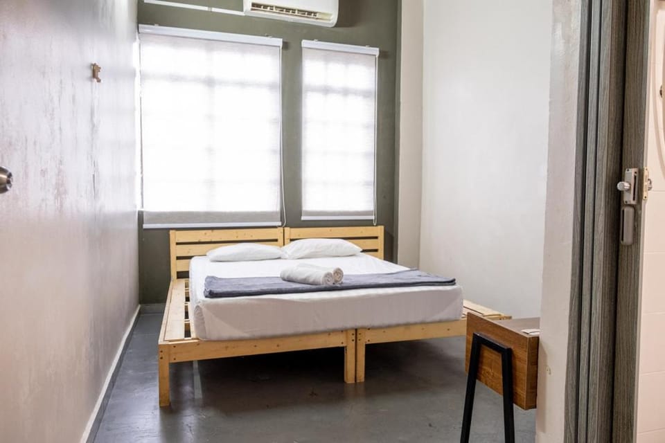Bed, Photo of the whole room, Bedroom, towels, air conditioner