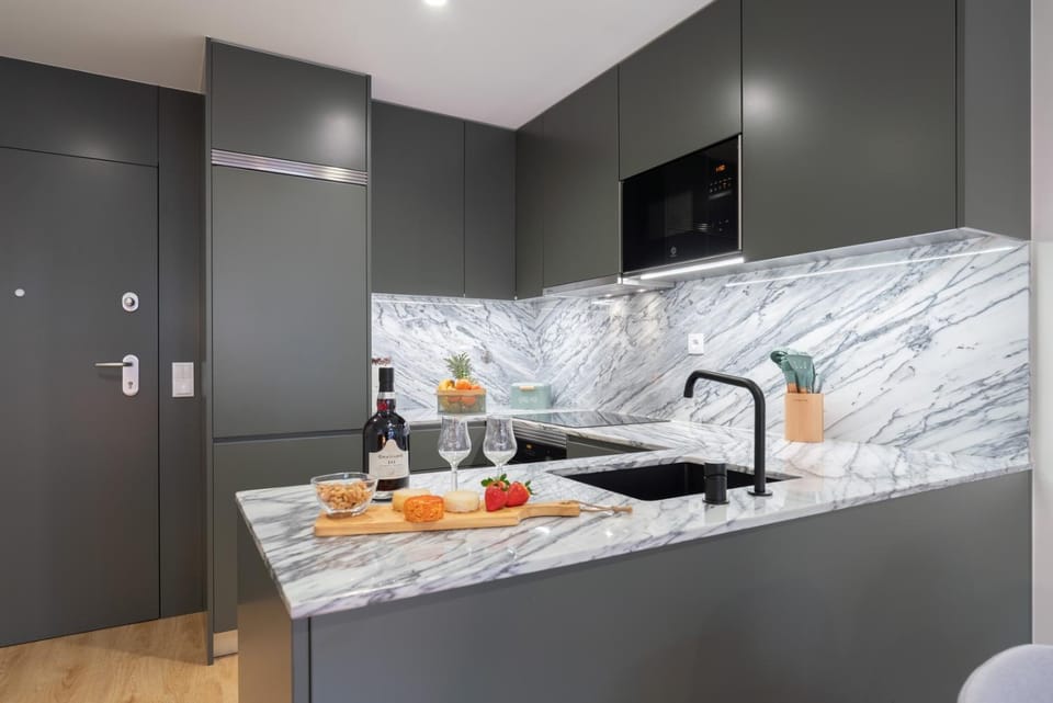 Kitchen or kitchenette, stove