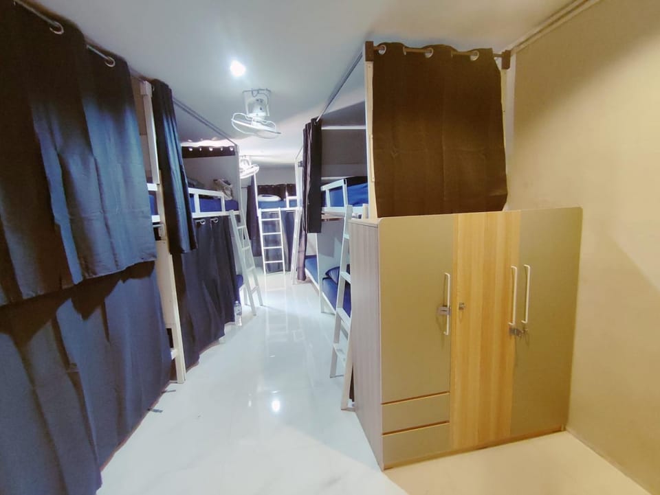 Photo of the whole room, bunk bed, wardrobe