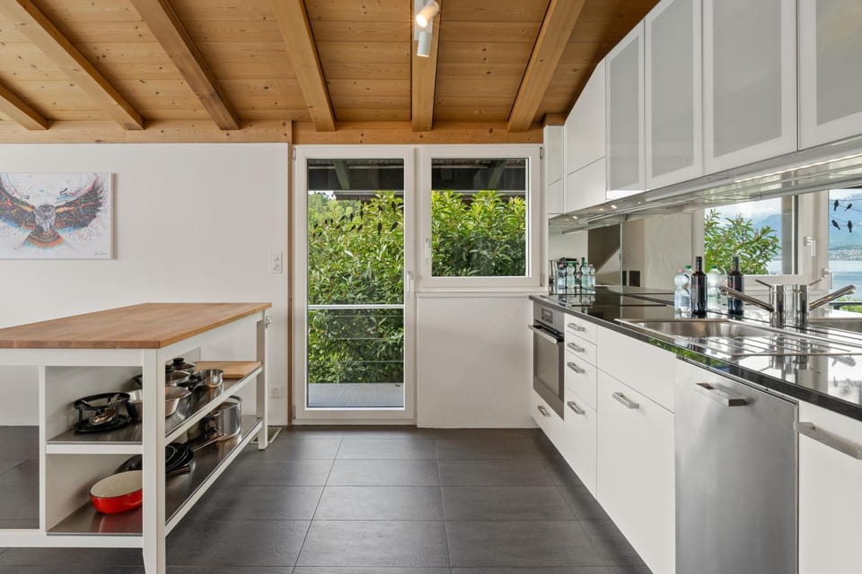 Kitchen or kitchenette, dishwasher, oven, stove