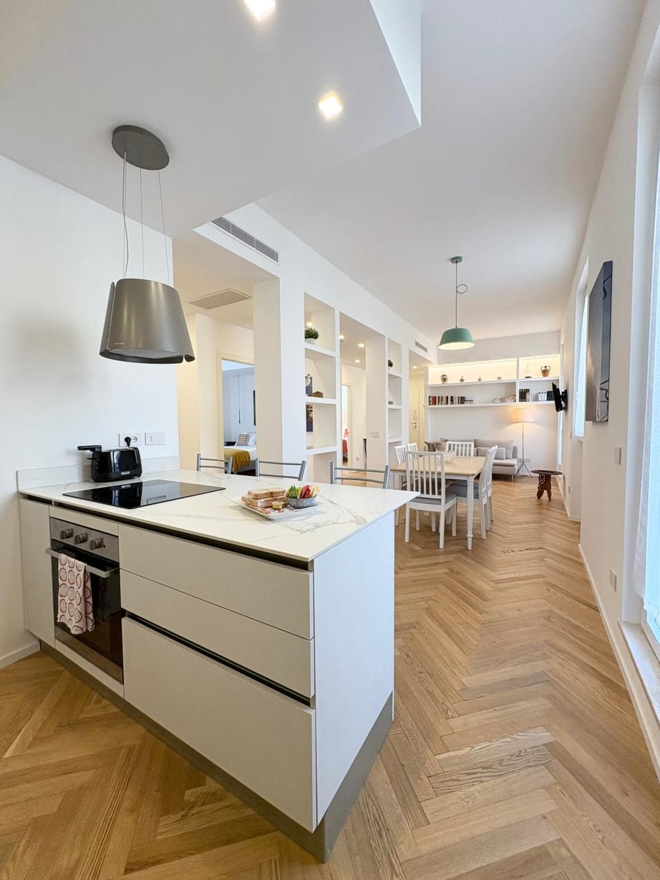 Kitchen or kitchenette, Living room, Dining area, heating, oven, stove, toaster, air conditioner