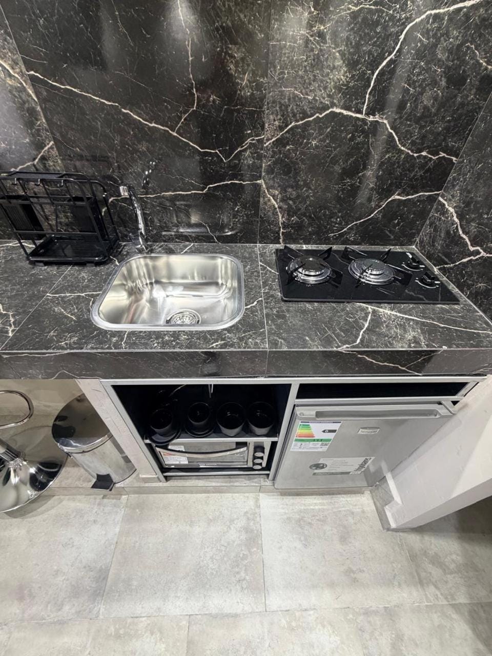 Kitchen or kitchenette, stove