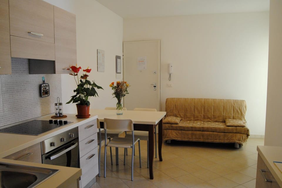 Kitchen or kitchenette, Living room, Seating area, Dining area, stove