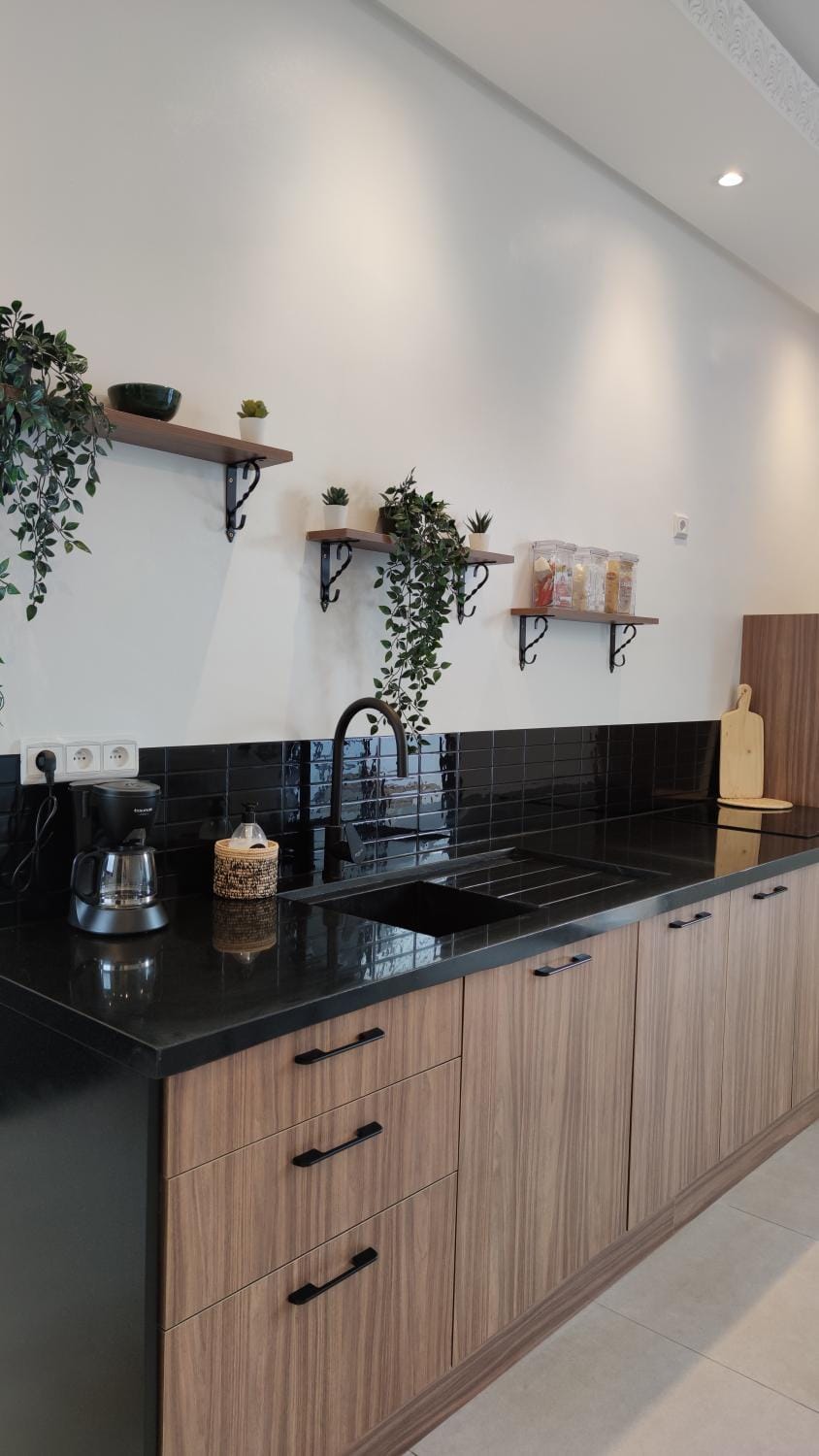 Kitchen or kitchenette, stove