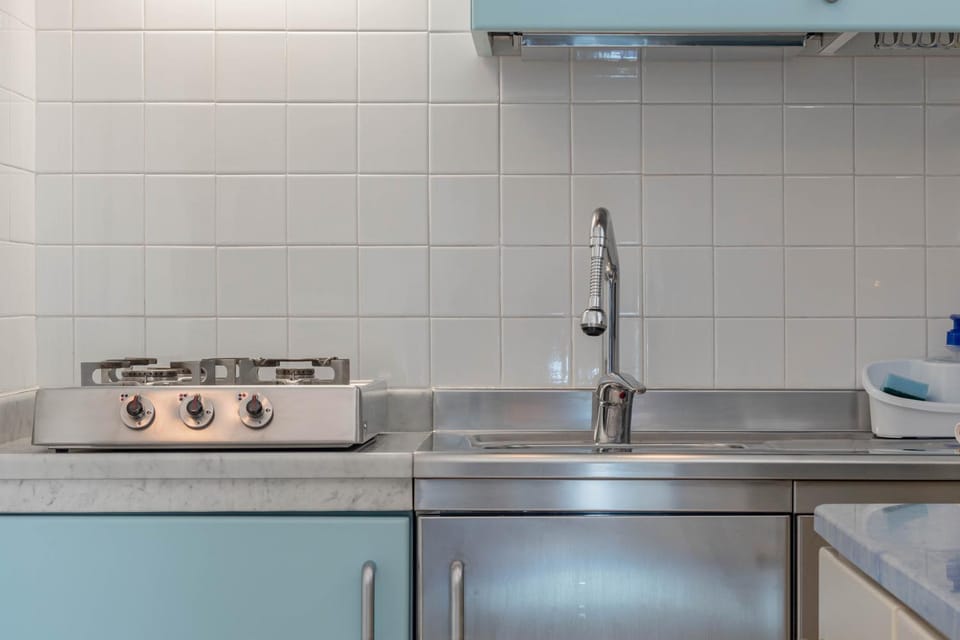 Kitchen or kitchenette, stove