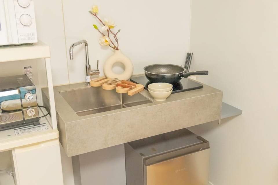 Kitchen or kitchenette, stove