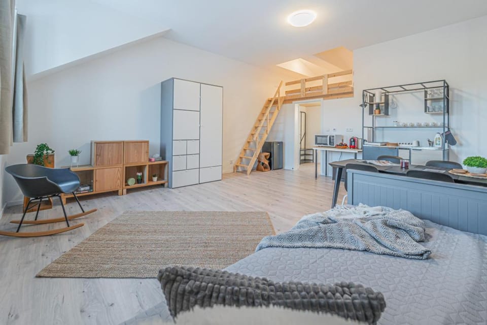 Kitchen or kitchenette, Living room, Photo of the whole room, Seating area, Bedroom