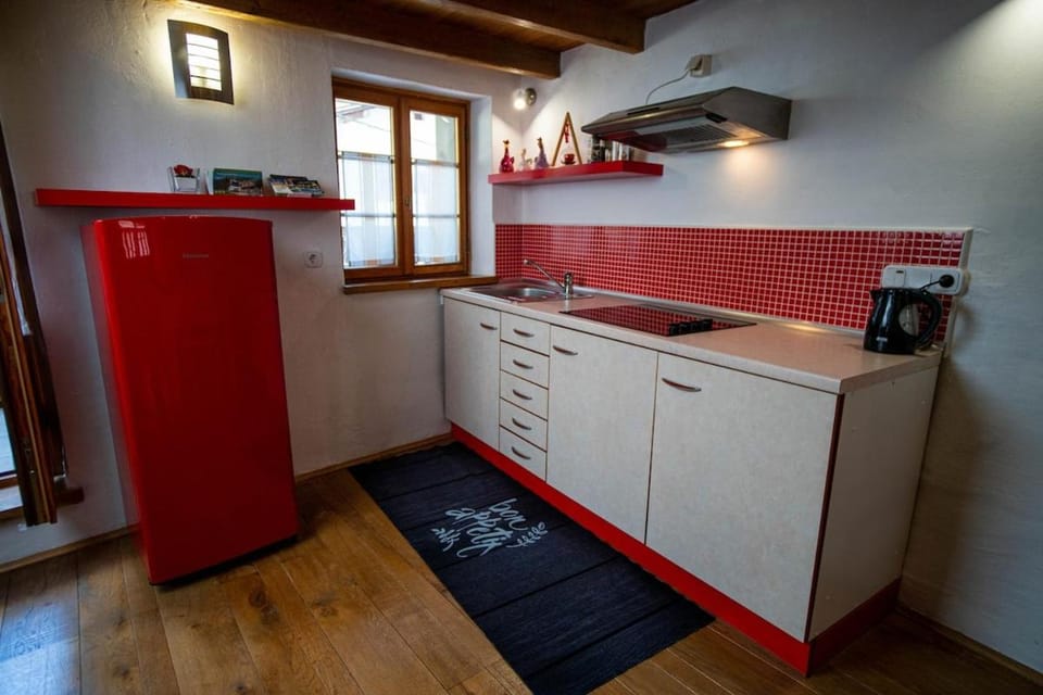 Kitchen or kitchenette, stove