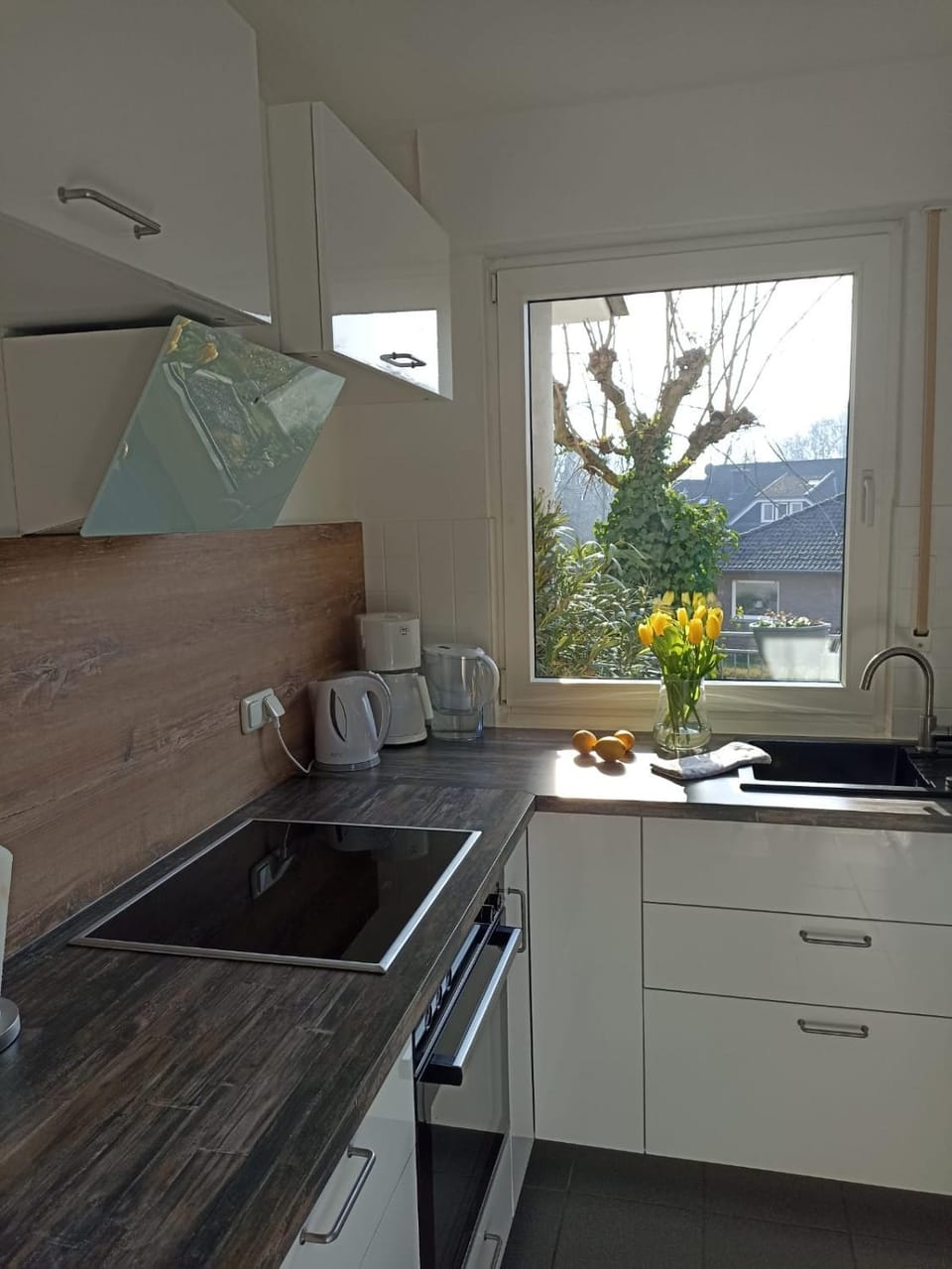 Kitchen or kitchenette, stove