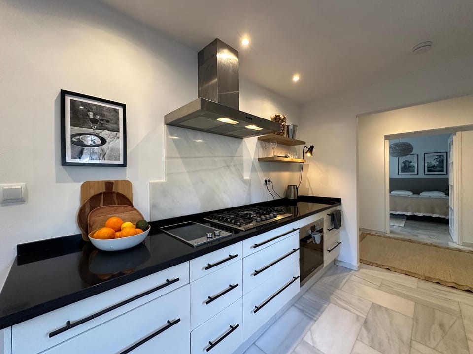 Kitchen or kitchenette, stove