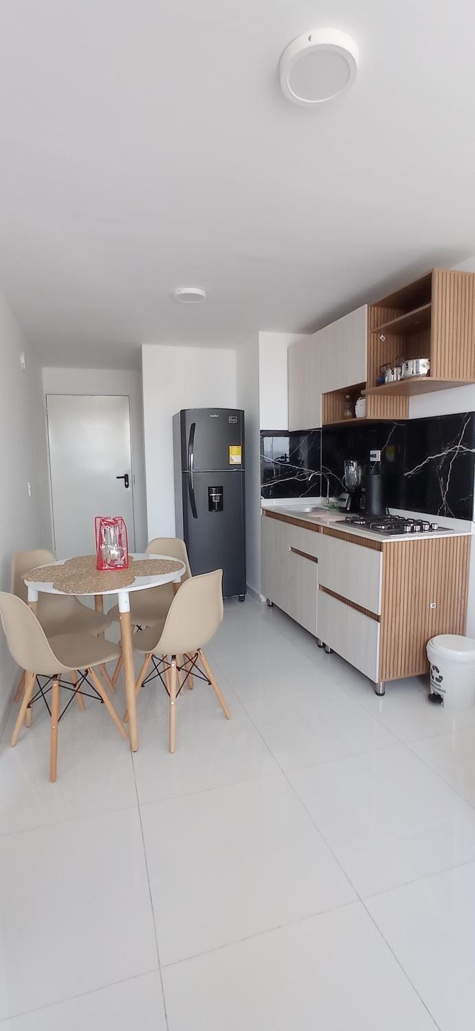Kitchen or kitchenette, stove