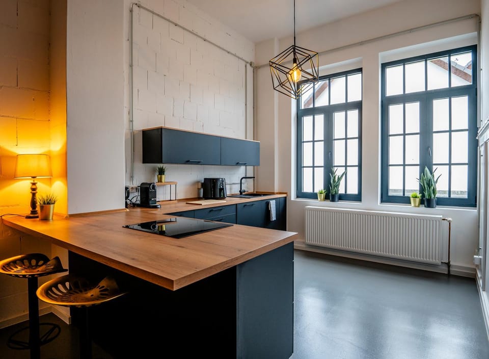 Kitchen or kitchenette, stove