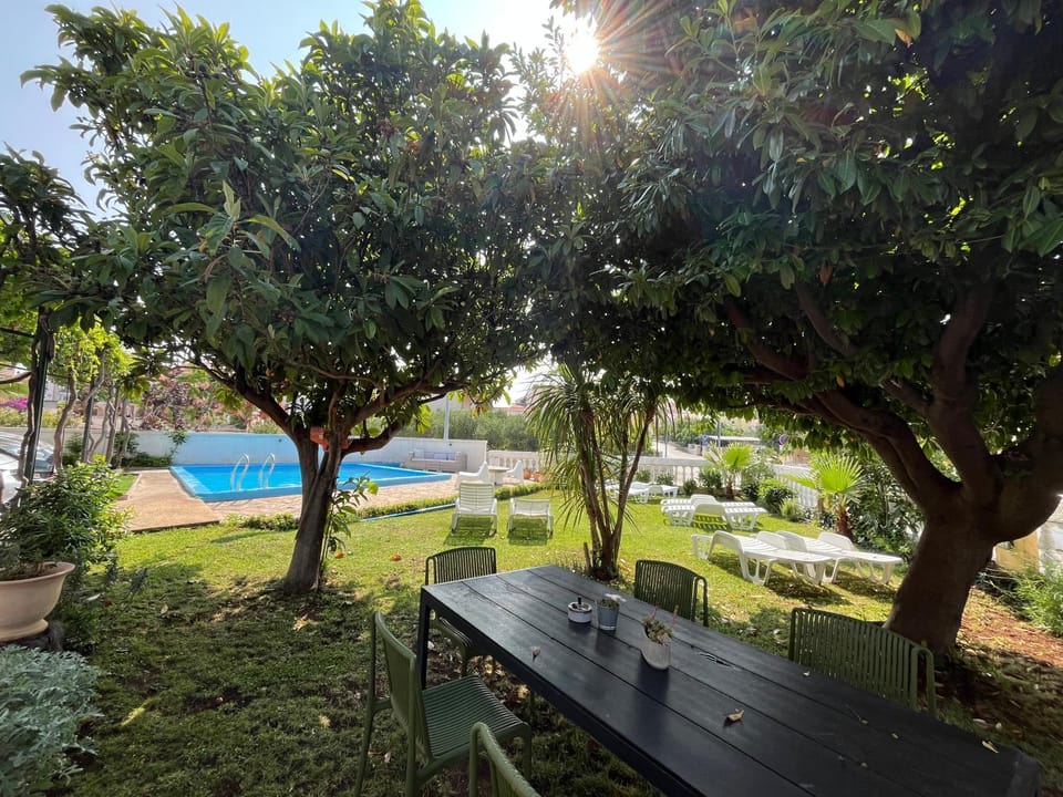 Day, Natural landscape, Garden, Garden view, Pool view, Swimming pool, sunbed
