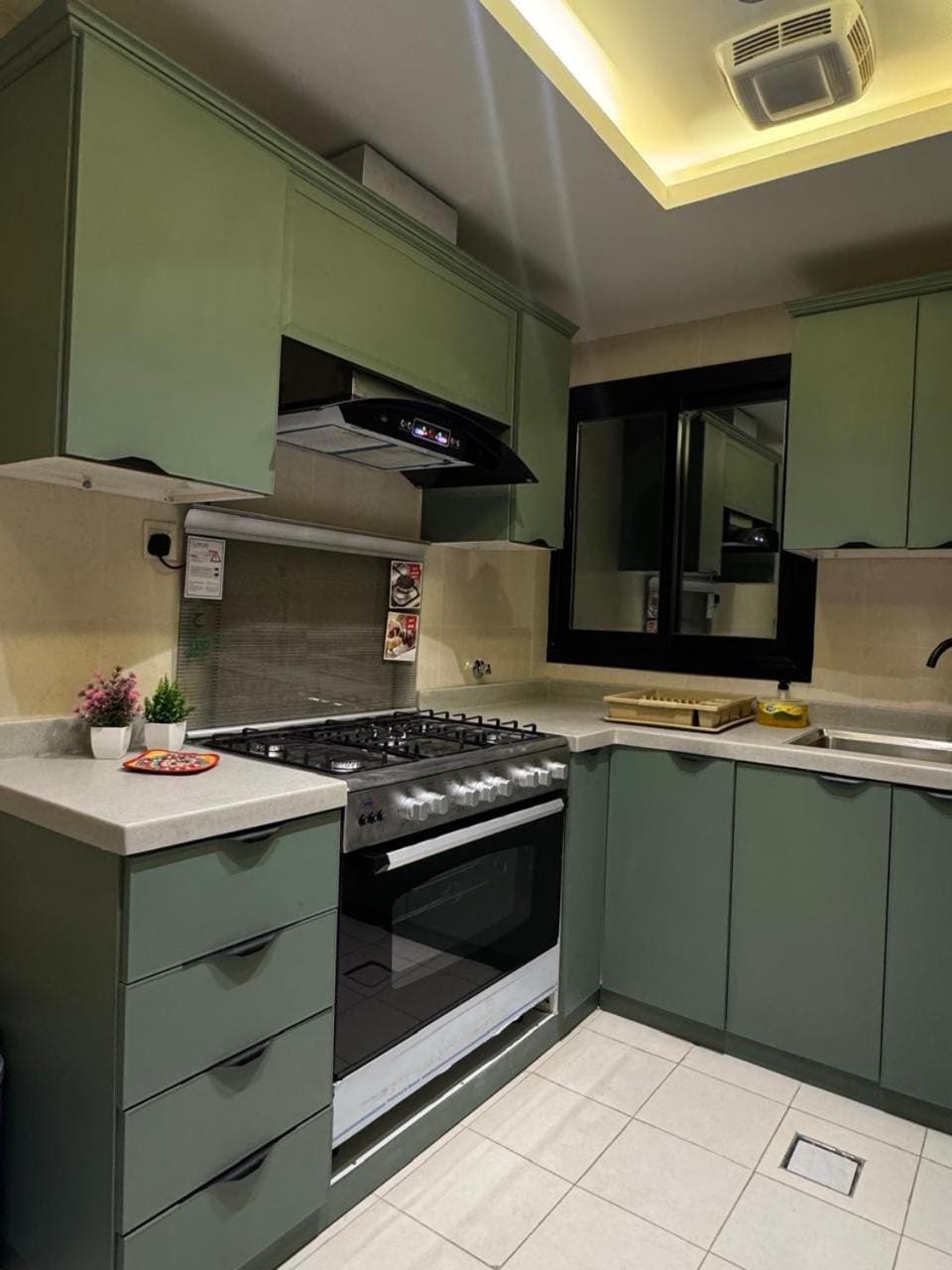 Kitchen or kitchenette, stove
