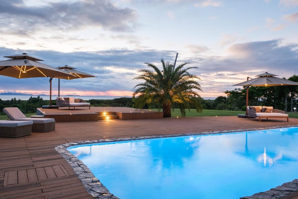 Patio, Natural landscape, Garden, View (from property/room), Garden view, Pool view, Swimming pool, Sunset, sunbed
