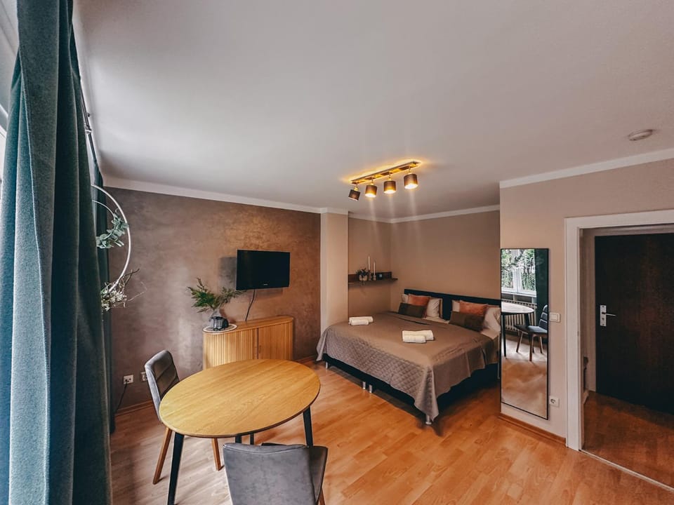 Bed, TV and multimedia, Living room, Seating area, Bedroom