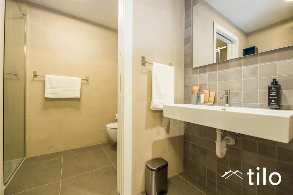 Shower, Toilet, Bathroom, Text overlay, bidet, towels