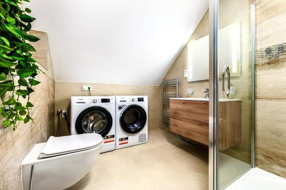 Bathroom, washing machine, dryer