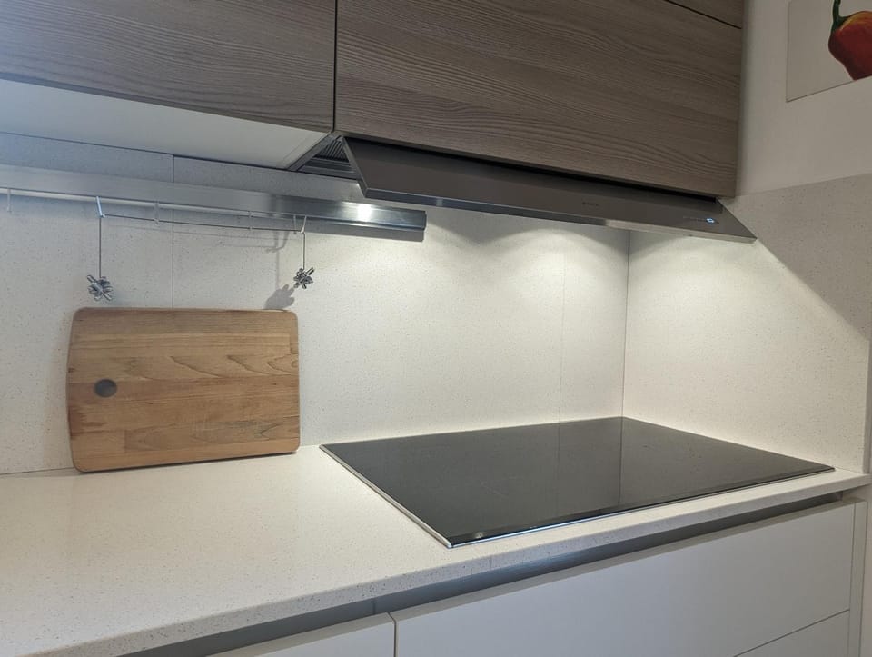Kitchen or kitchenette, stove