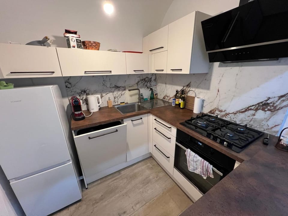 Kitchen or kitchenette, oven, stove